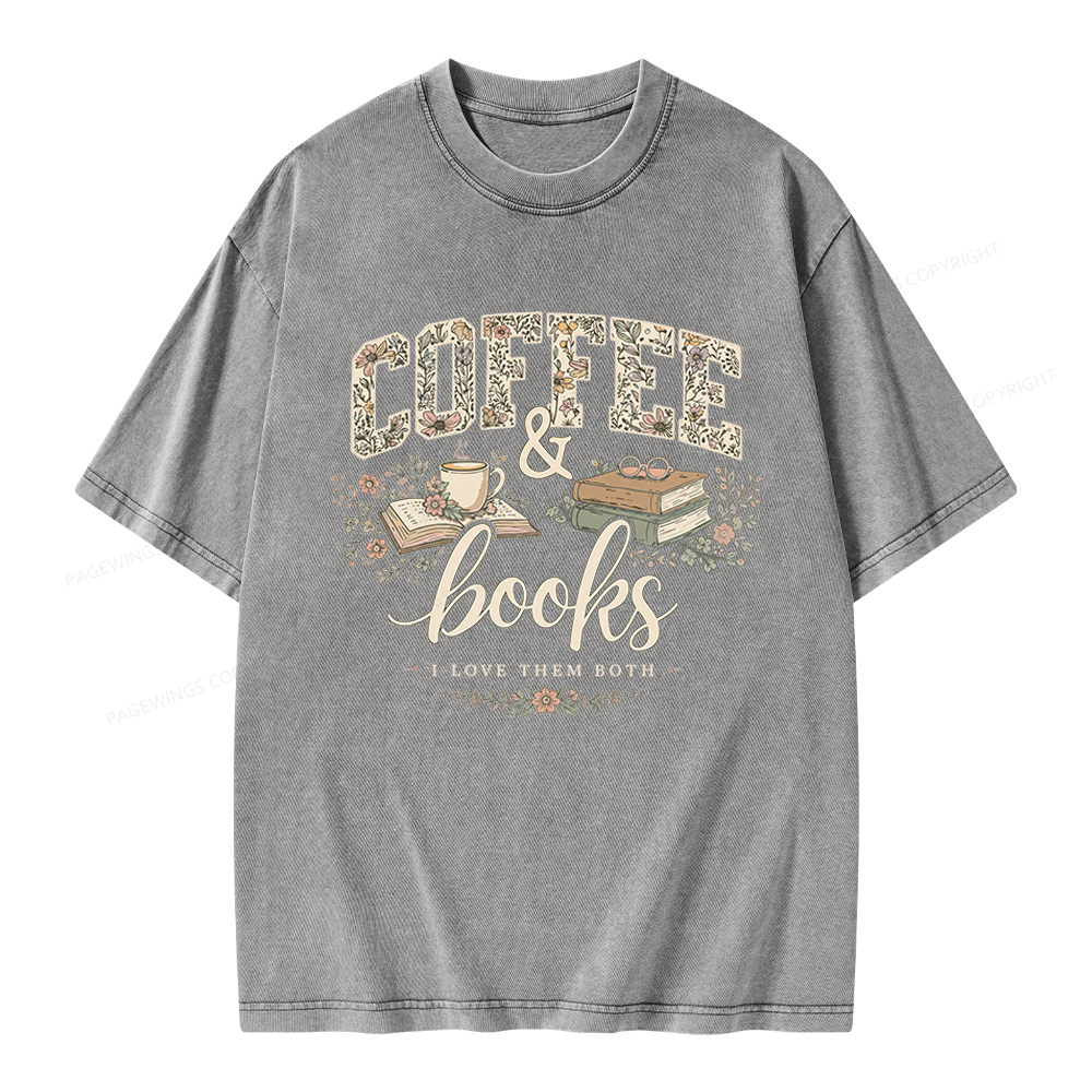 Pagewings Coffee and Books Unisex Washed T-shirt