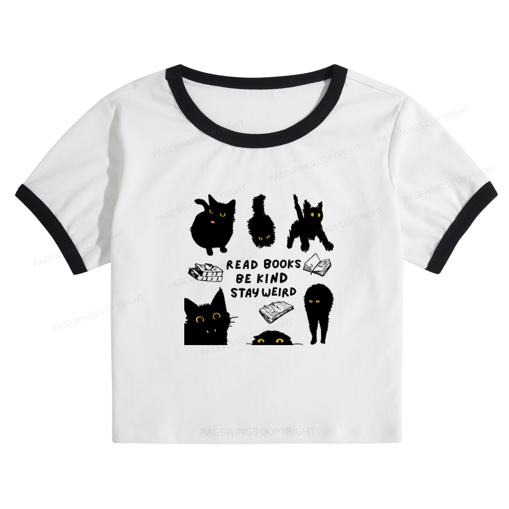 Pagewings Read Books Be Kind Stay Weird Baby Tee Cropped Ringer T-Shirt 