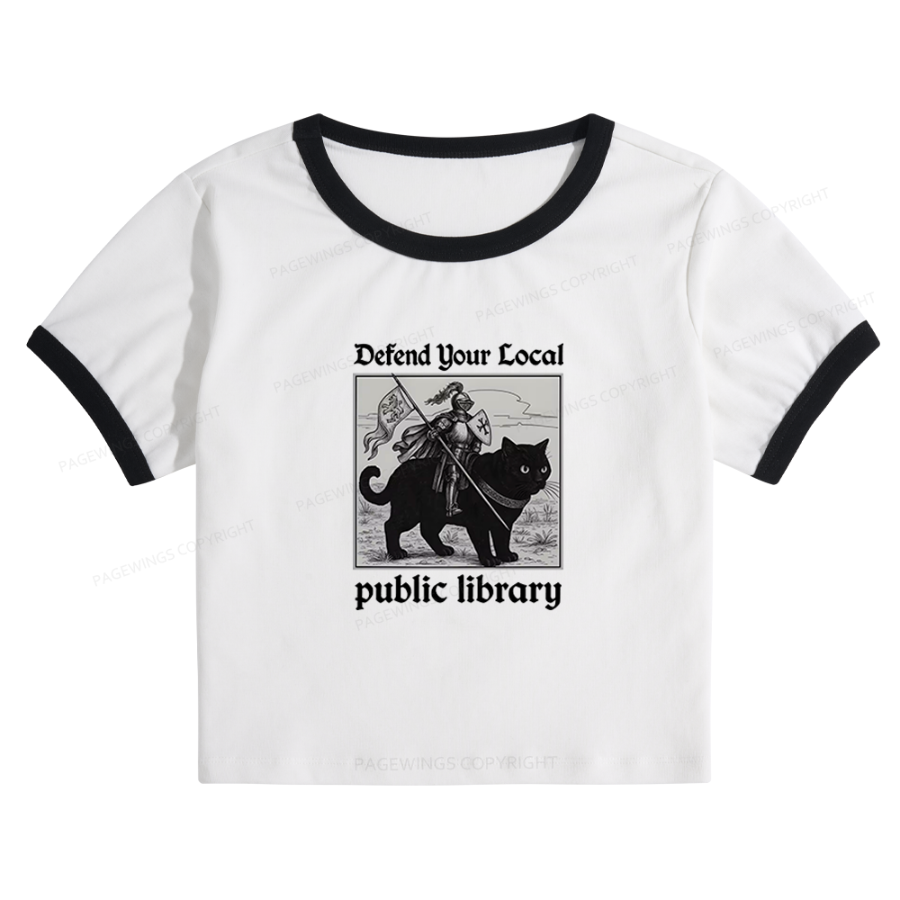 Pagewings Defend Your Local public library Baby Tee Cropped Ringer T-Shirt 