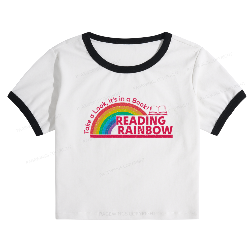Pagewings Reading With Rainbow Baby Tee Cropped Ringer T-Shirt 