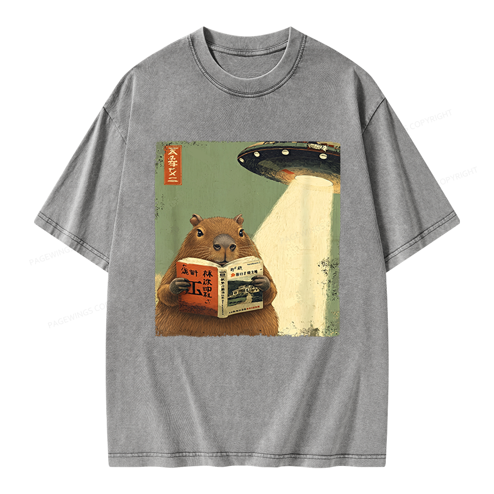 Pagewings Capybara Book Lovers Unisex Washed T-shirt