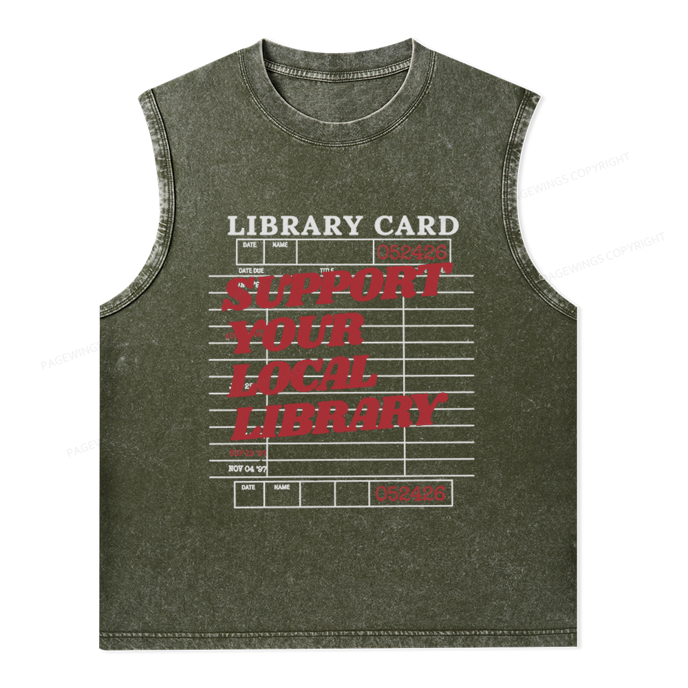 Pagewings Support your Local Library Unisex Washed Tank Top