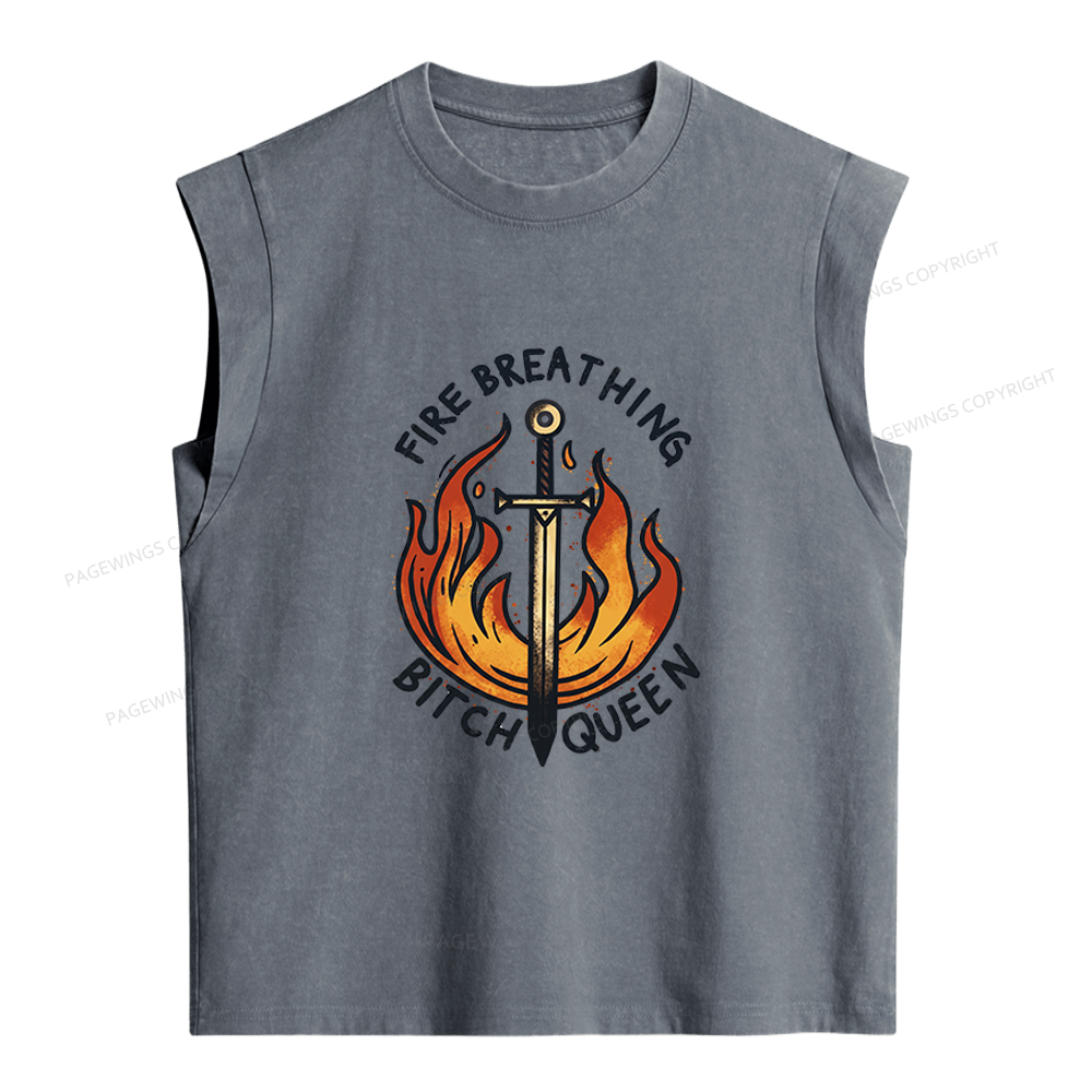 Pagewings Fire Breathing Bitch Queen Women's Washed Tank Top