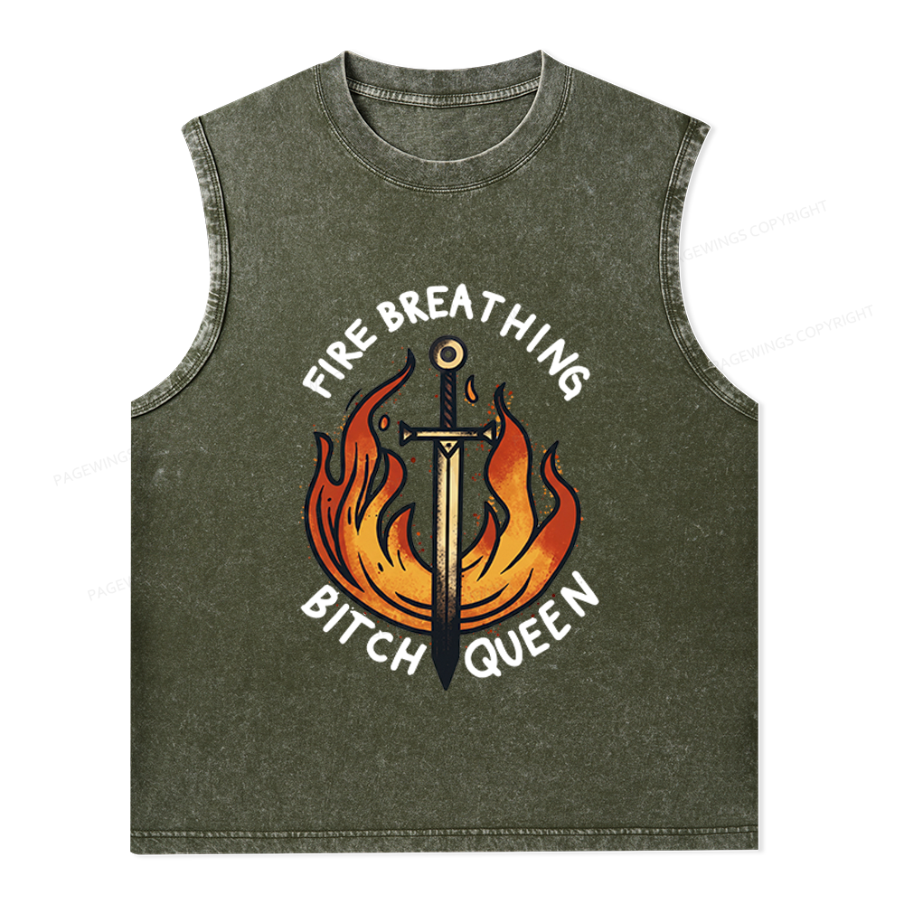 Pagewings Fire Breathing Bitch Queen Unisex Washed Tank Top