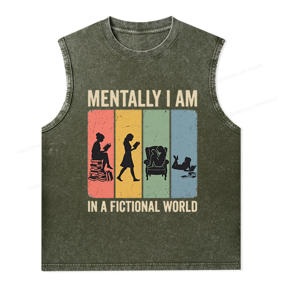 Pagewings Reading In A Fictional World Unisex Washed Tank Top