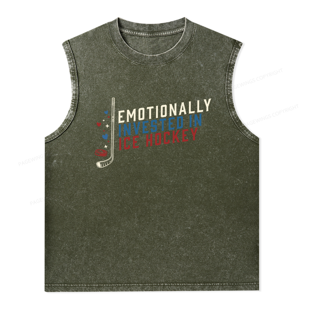 Pagewings Emotionally Invested in Ice Hockey Unisex Washed Tank Top