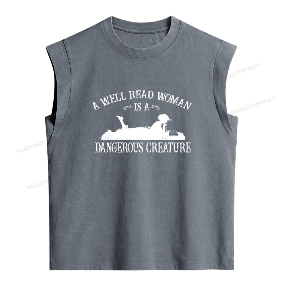 Pagewings A Well Read Woman Is a Dangerous Creature Women's Washed Tank Top