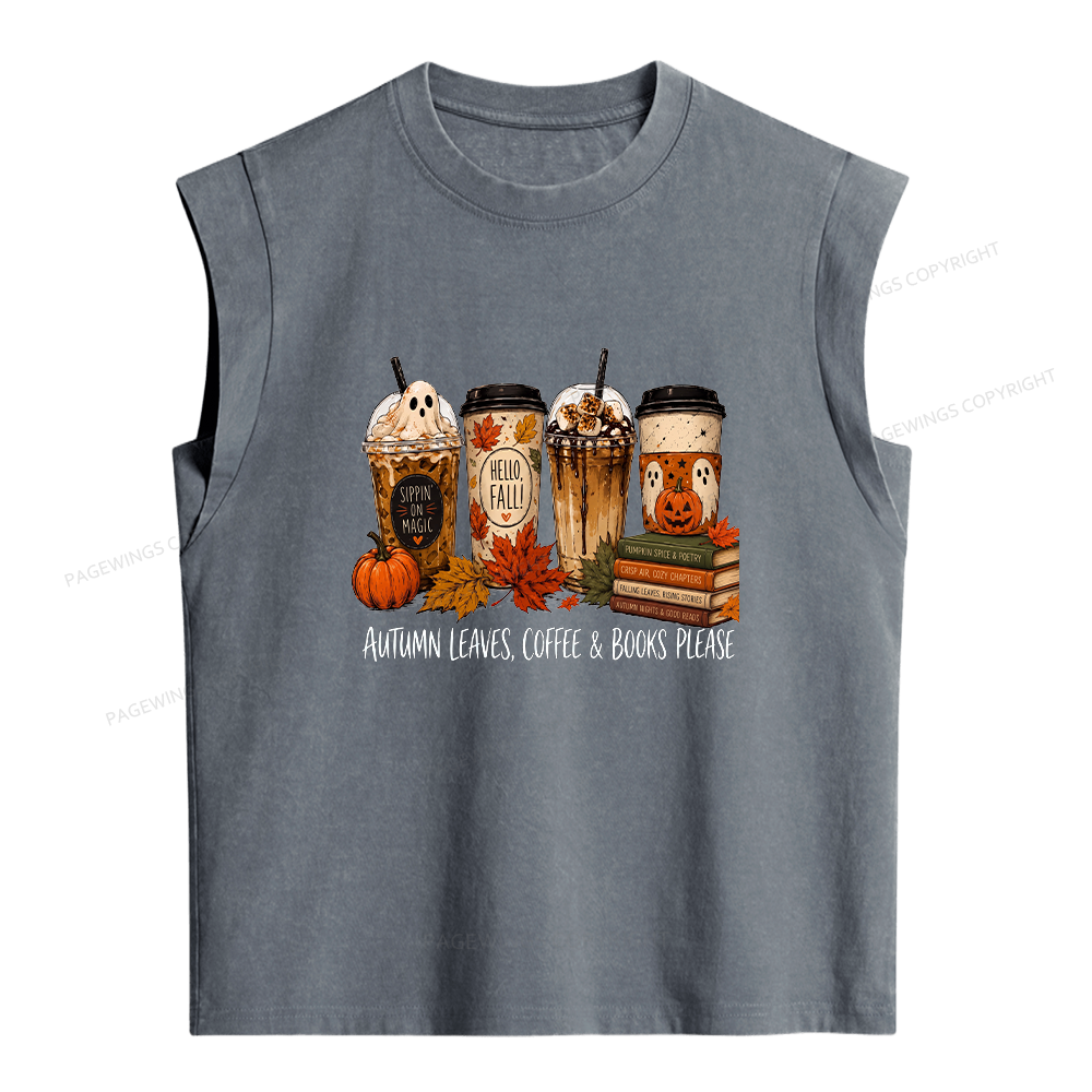 Pagewings Halloween Coffee Books Women's Washed Tank Top