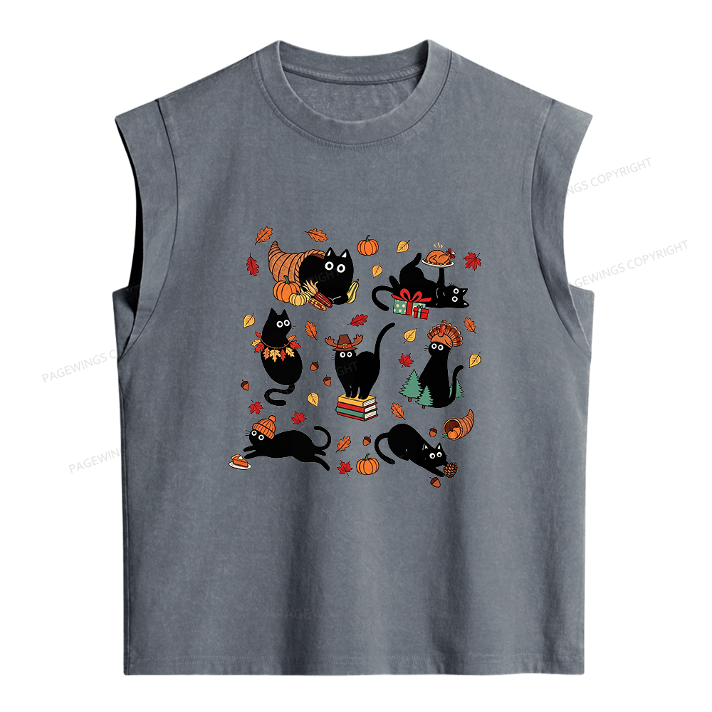Pagewings Thanksgiving Cat Women's Washed Tank Top