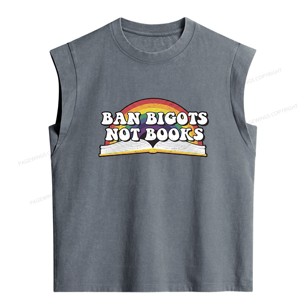 Pagewings Ban Bigots Not Books Women's Washed Tank Top