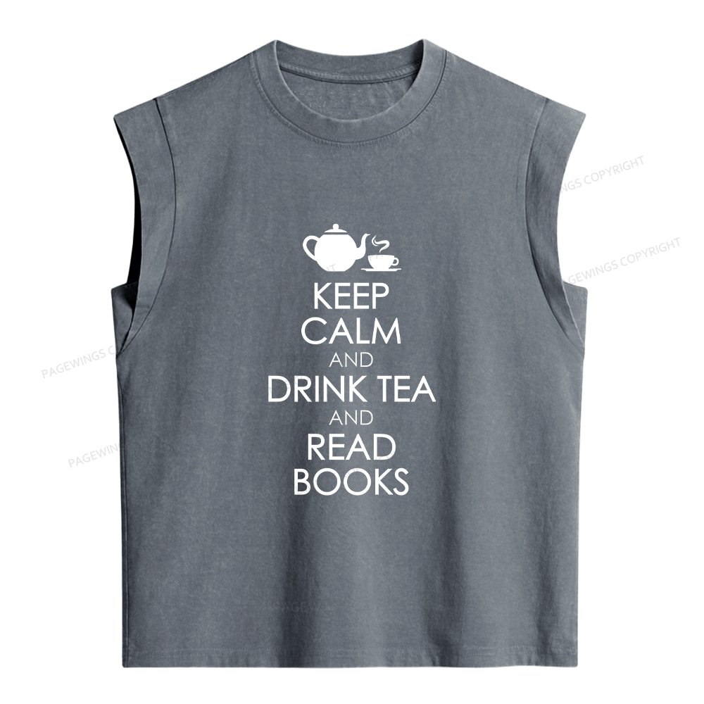 Pagewings Drink Tea Read Books Women's Washed Tank Top