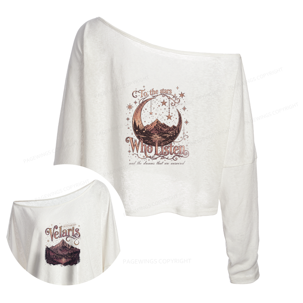 Pagewings Fantasy Bookish Slouchy Long Sleeve Off Shoulder T-shirt