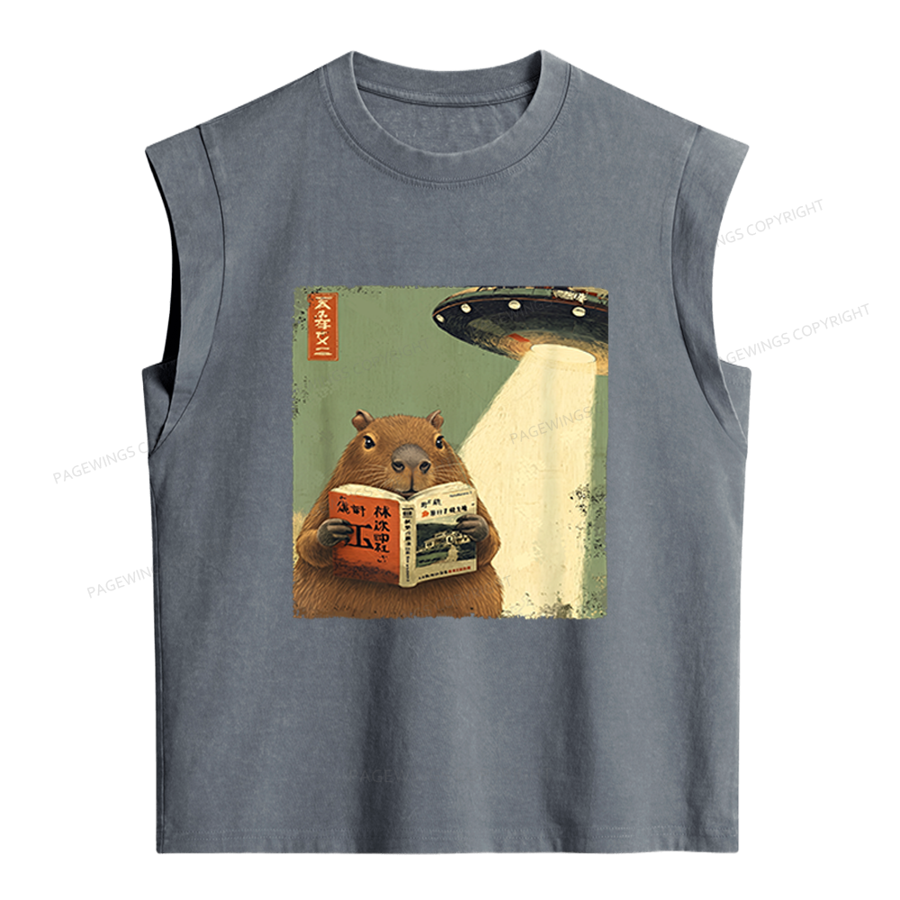 Pagewings Capybara Book Lovers Women's Washed Tank Top