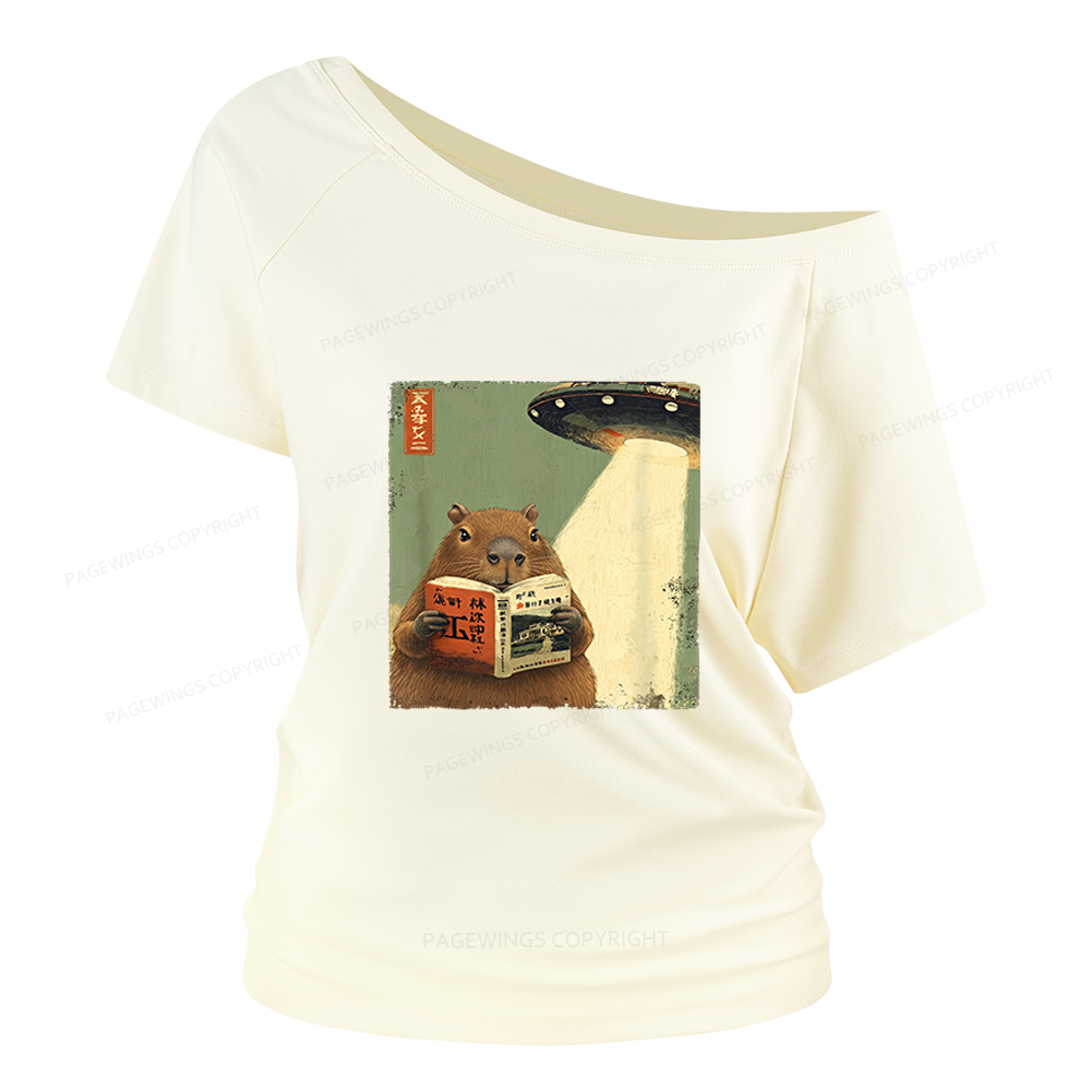 Pagewings Capybara Book Lovers Women Off Shoulder T-shirts