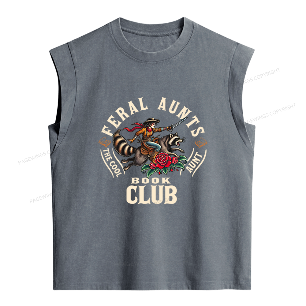 Pagewings Feral Aunt Social Book Club Women's Washed Tank Top