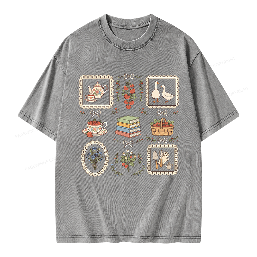 Pagewings Goose Reading Unisex Washed T-shirt