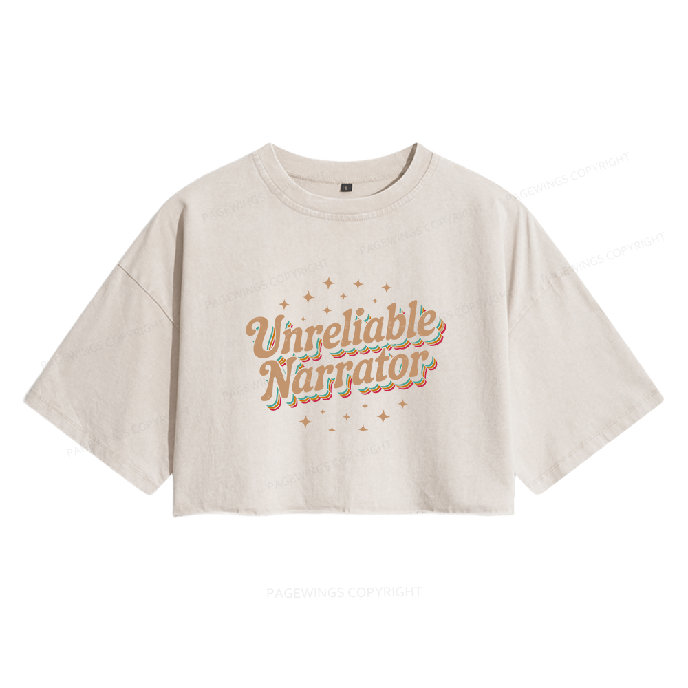 Pagewings Unreliable Narrator Women's Washed Cropped T-shirt
