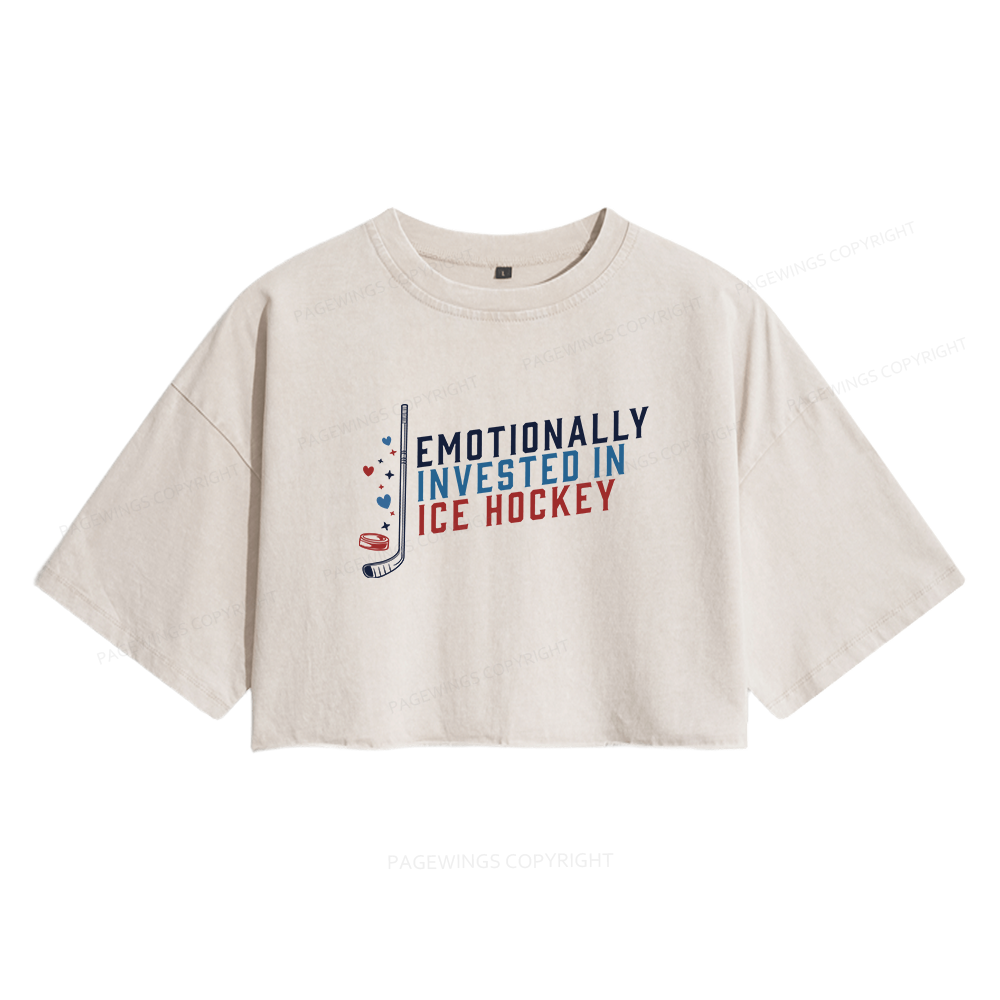 Pagewings Emotionally Invested in Ice Hockey Women's Washed Cropped T-shirt