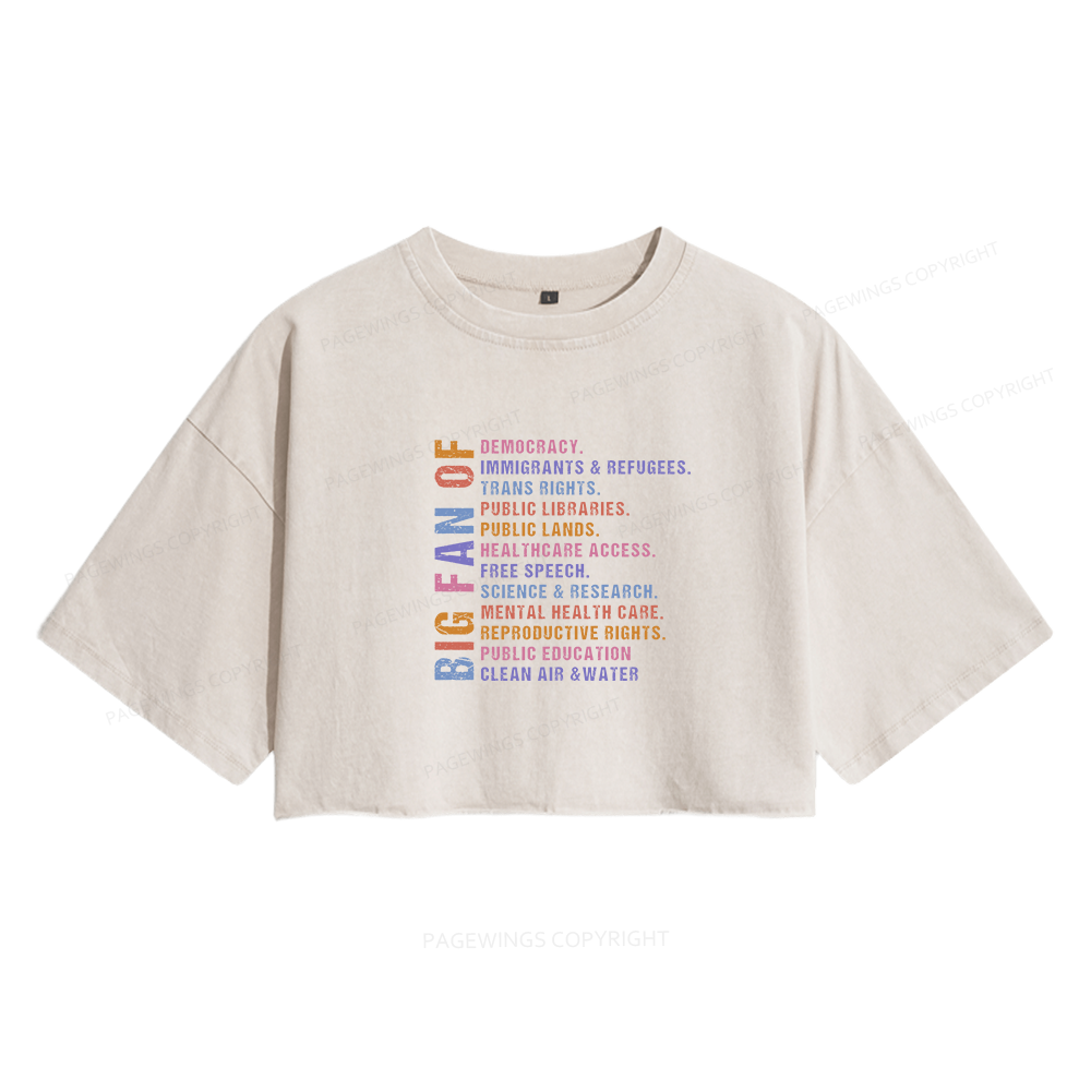 Pagewings Big Fan of Human Rights Women's Washed Cropped T-shirt