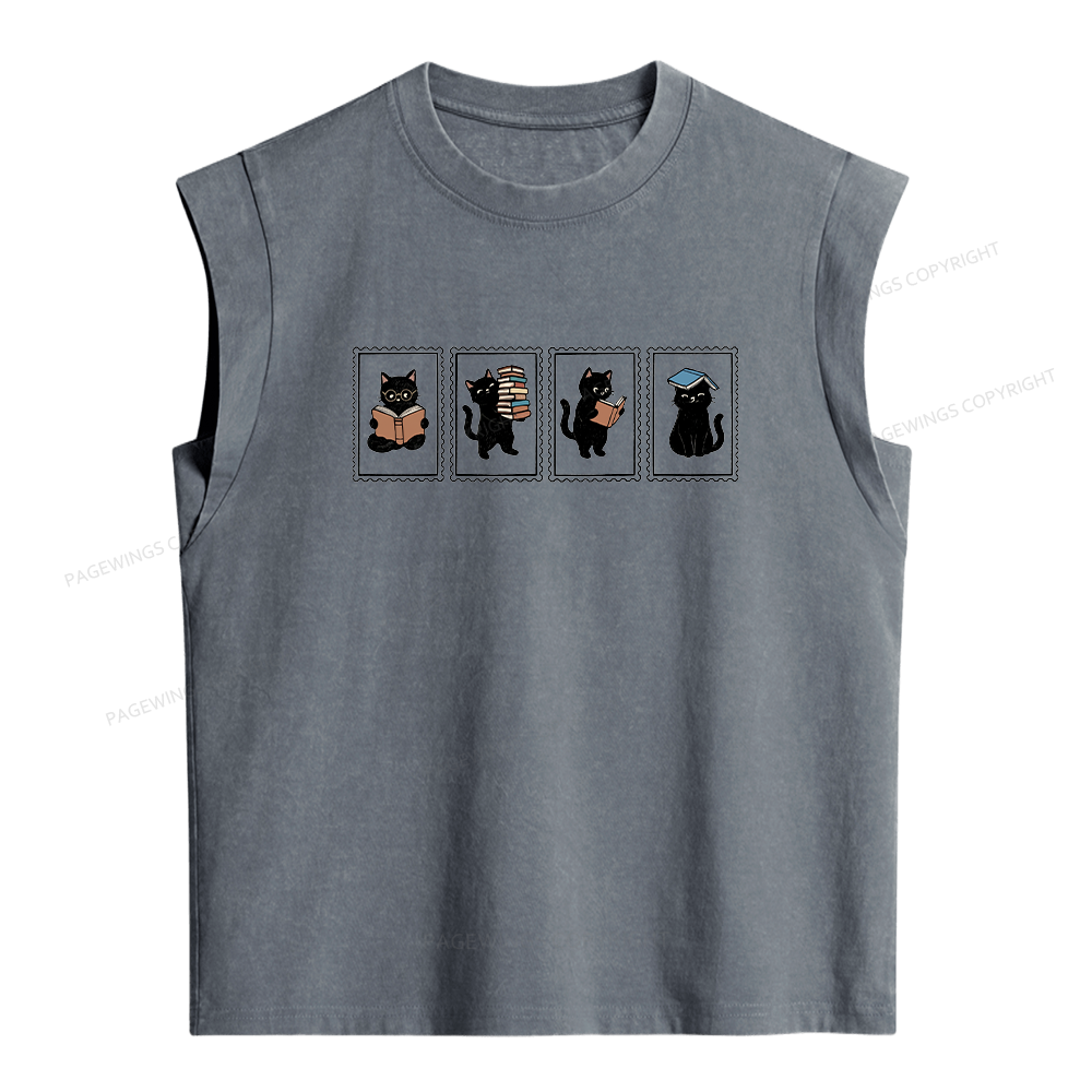 Pagewings Black Cats and BooksWomen's Washed Tank Top