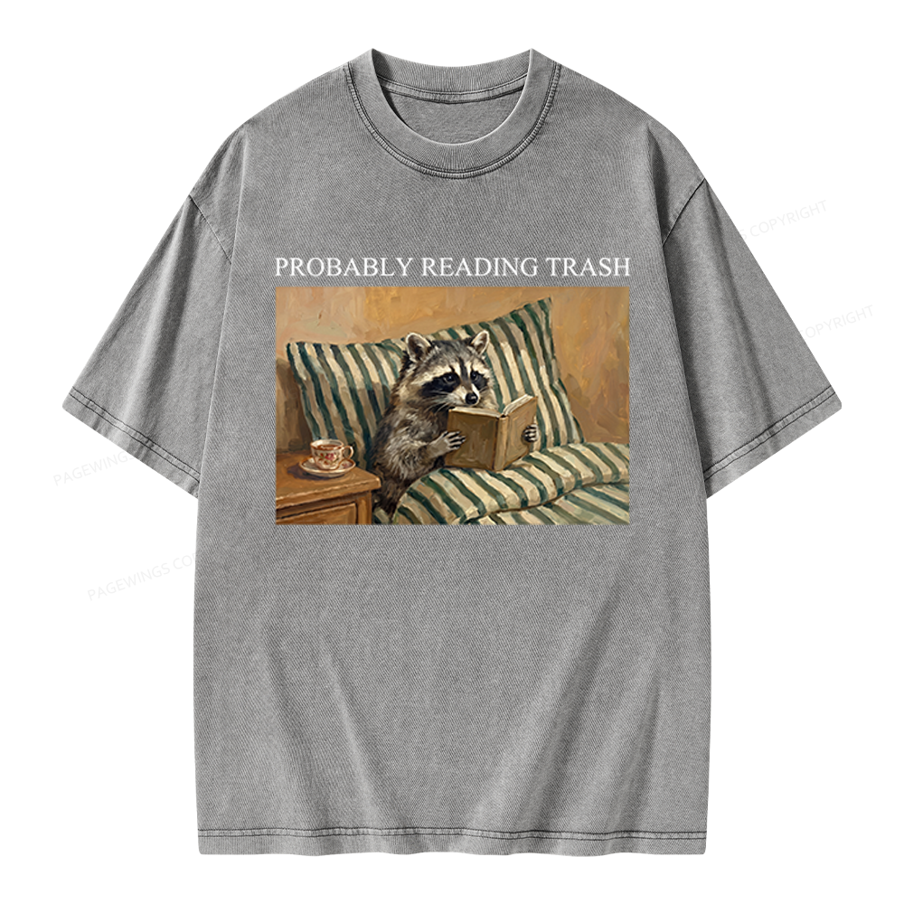 Pagewings Reading Trash Racoon Unisex Washed T-shirt