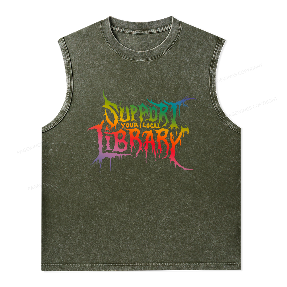 Pagewings Support Your Local Library Unisex Washed Tank Top