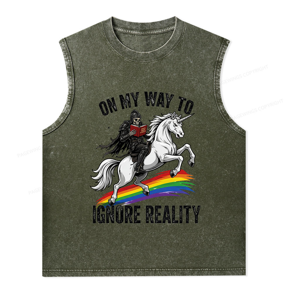 Pagewings On My Way To Ignore Reality Unisex Washed Tank Top