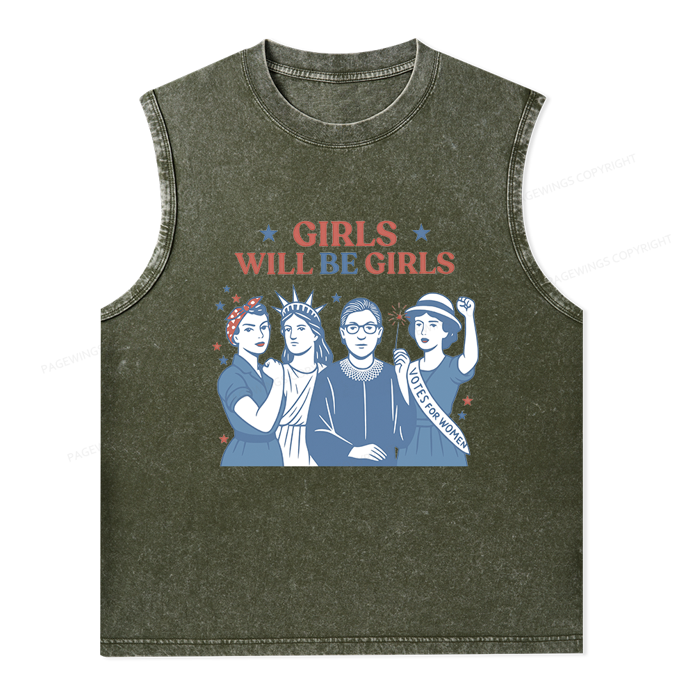 Pagewings Girls Will Be Girls Unisex Washed Tank Top