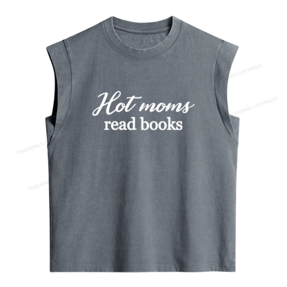 Pagewings Hot Moms Read Books Women's Washed Tank Top