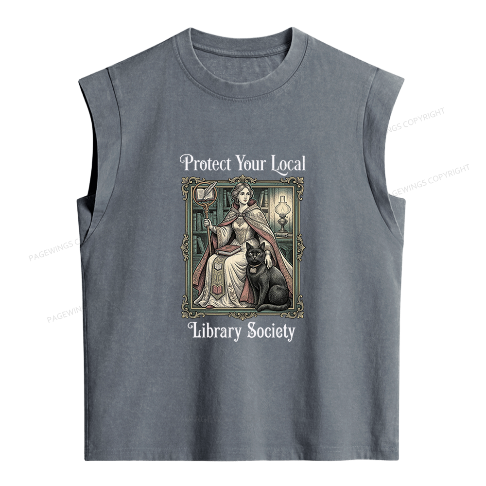 Pagewings Defend Your Local Public Library Women's Washed Tank Top