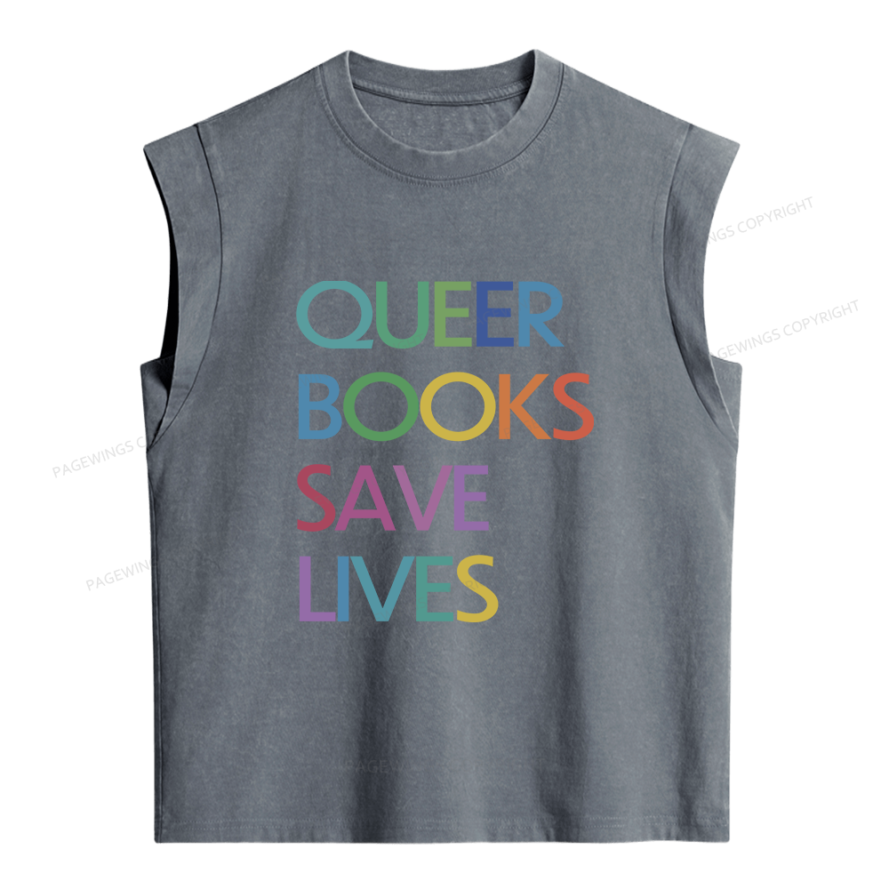 Pagewings Queer Books Save Lives Women's Washed Tank Top