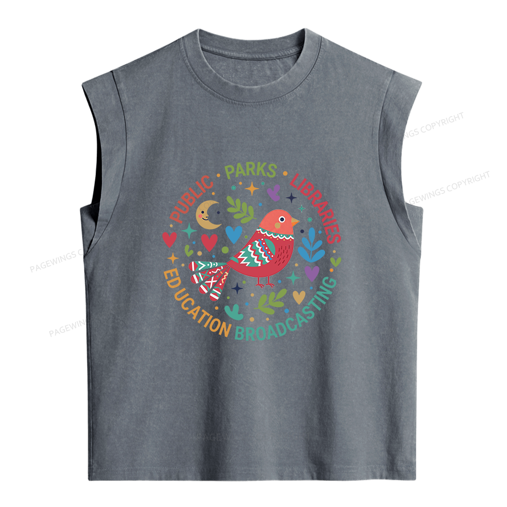 Pagewings Public Parks Libraries Education Broadcasting Women's Washed Tank Top