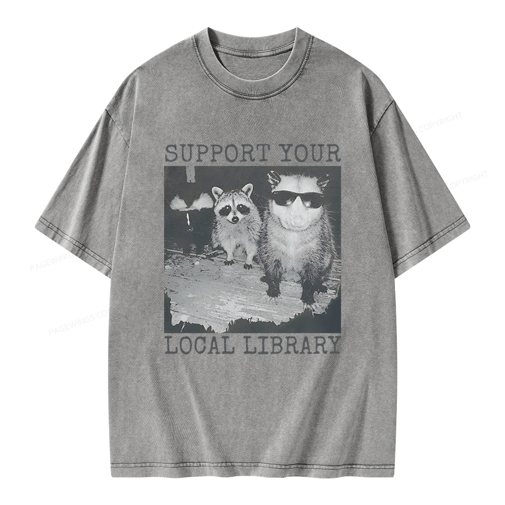 Pagewings Support Your Local Library Unisex Washed T-shirt