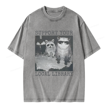 Pagewings Support Your Local Library Unisex Washed T-shirt