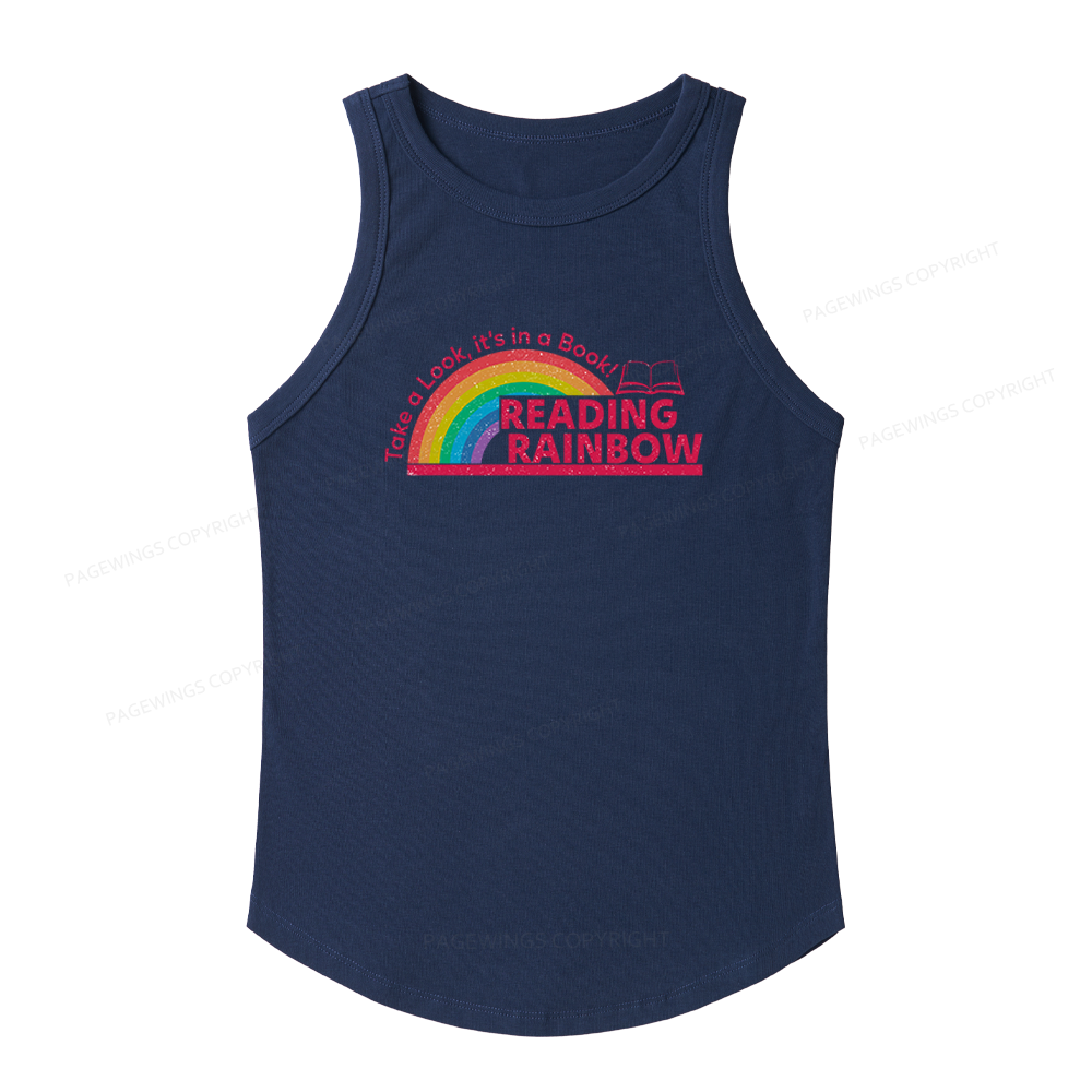 Pagewings Slim Fit Reading With Rainbow Women's Fitted Tank Top