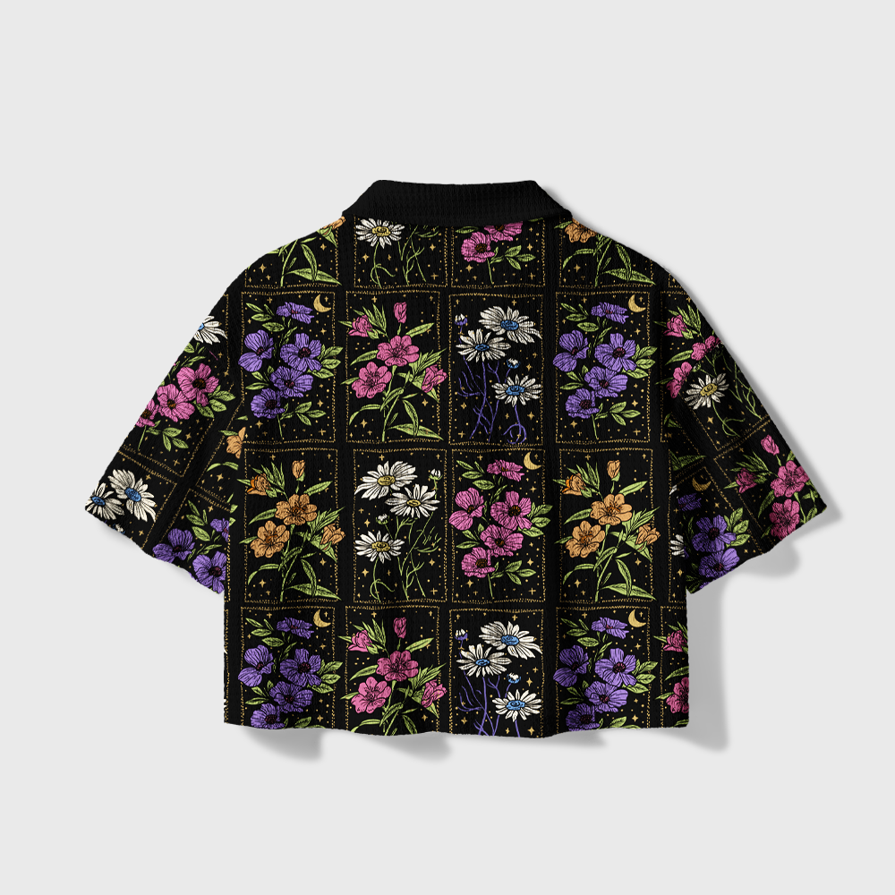 Pagewings Night Garden Wildflower Camp Collar Boxy Fit Unisex Crochet Shirt