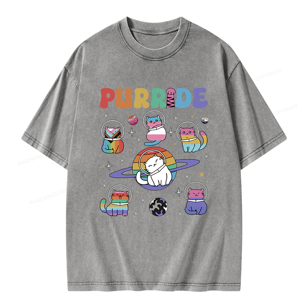 Pagewings Rainbow Cats Unisex Washed T-shirt