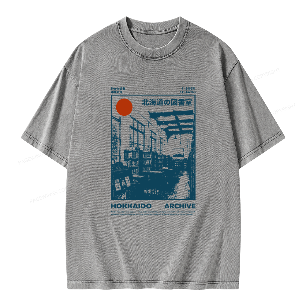 Pagewings Japanese Library Unisex Washed T-shirt