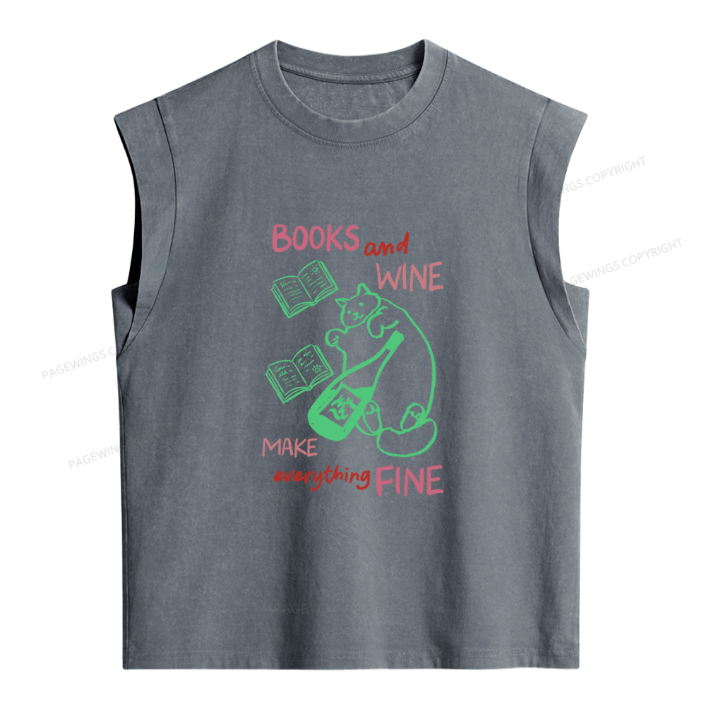 Pagewings Cats and Wine Women's Washed Tank Top