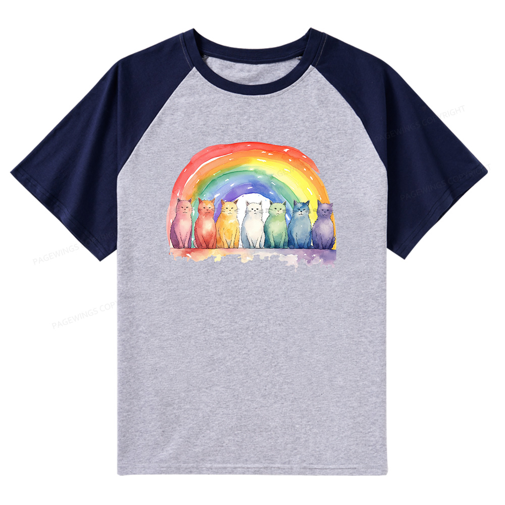 Pagewings Pride Rainbow Cat Raglan T-shirt