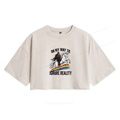 Pagewings On My Way To Ignore Reality Women's Washed Cropped T-shirt
