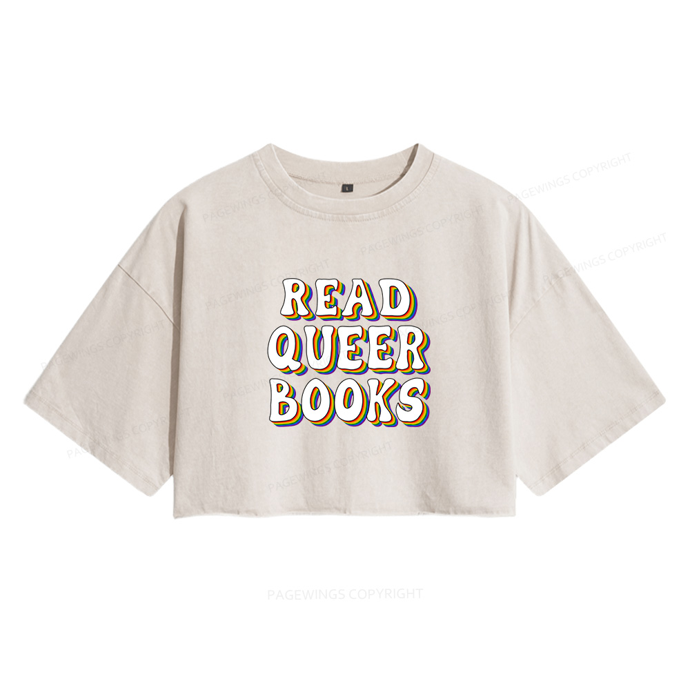 Pagewings Read Queer Books Women's Washed Cropped T-shirt