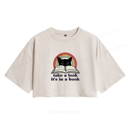 Pagewings Take A Look Its In A Book Women's Washed Cropped T-shirt