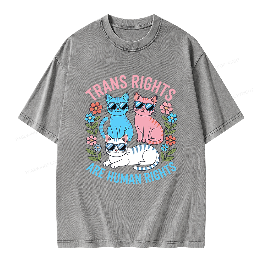 Pagewings Trans Rights Are Human Rights Cat Unisex Washed T-shirt