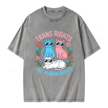 Pagewings Trans Rights Are Human Rights Cat Unisex Washed T-shirt