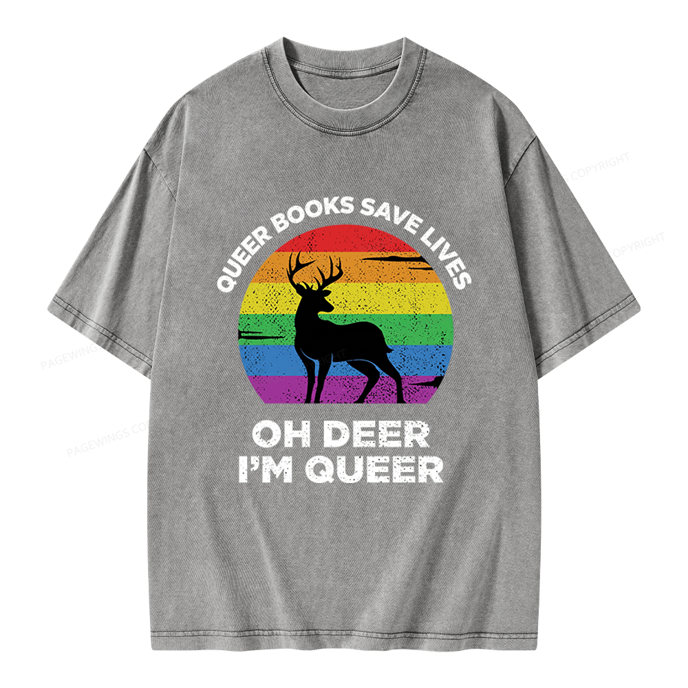 Pagewings Oh Deer I’m Queer Unisex Washed T-shirt