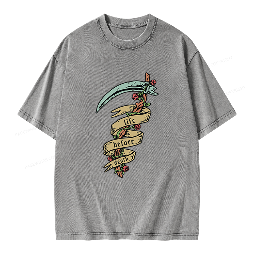Pagewings Life Before Death Unisex Washed T-shirt