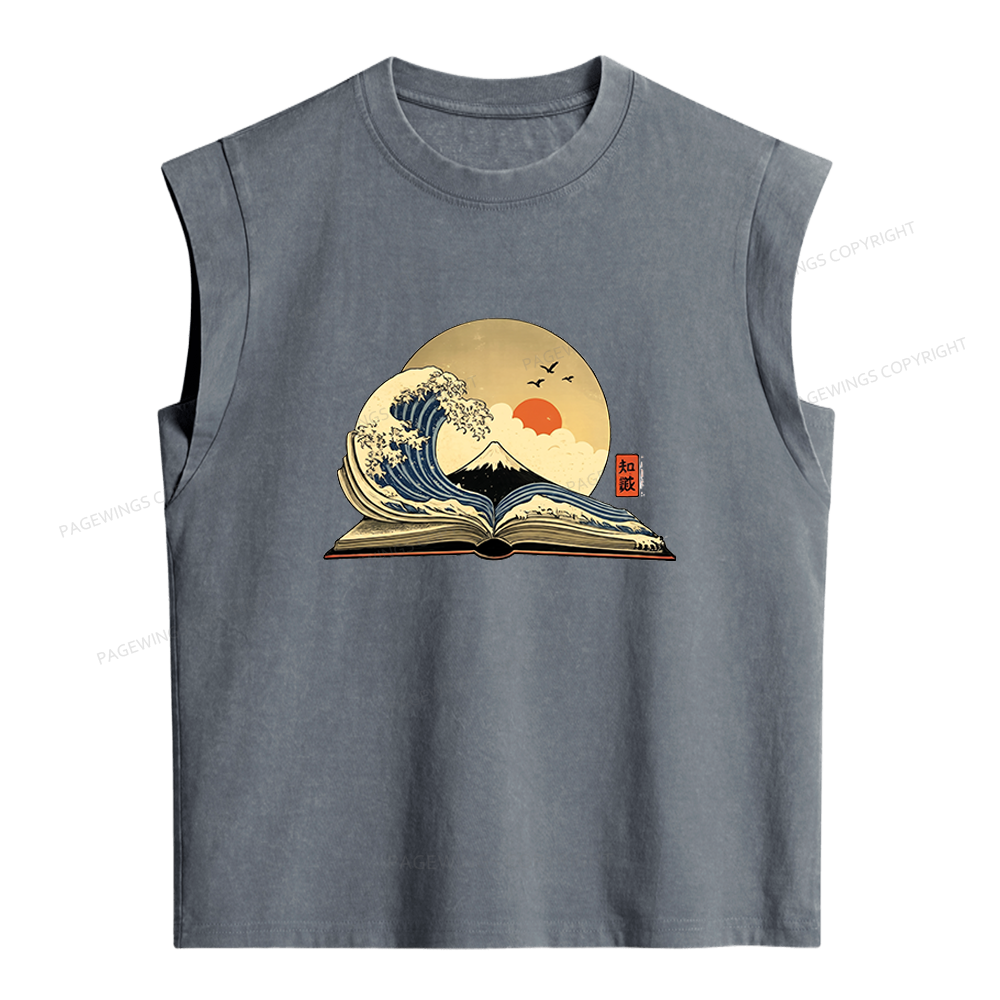 Pagewings Great Wave of Knowledge Women's Washed Tank Top