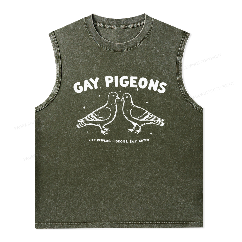 Pagewings Gay Pigeons Unisex Washed Tank Top