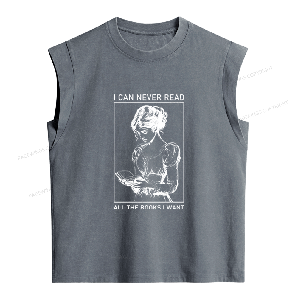 Pagewings I Can Never Read All The Books I Want Women's Washed Tank Top